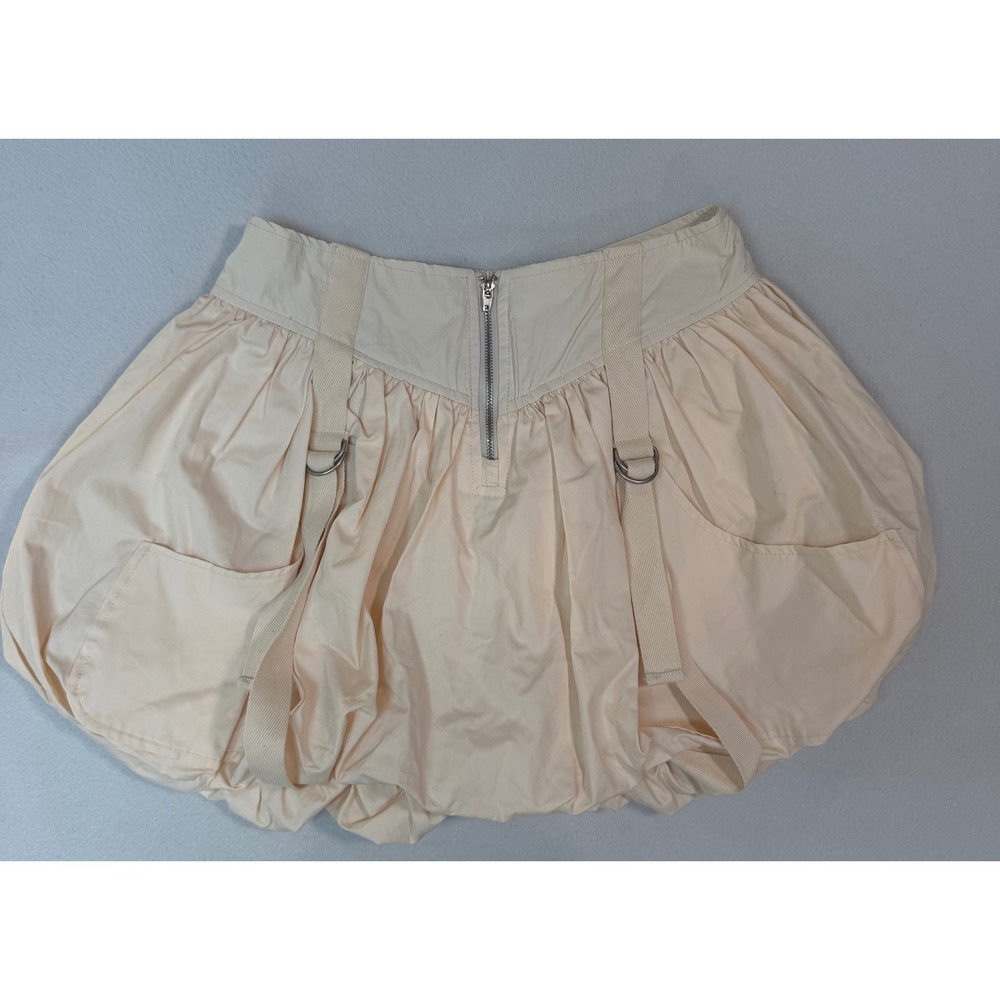 Urban Outfitters Cream Bubble Hem Mini Skirt Utility D-Ring Straps Small 0843